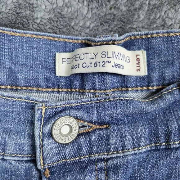 Levi's 512 Perfectly Slimming Boot Cut Jeans Womens 14S Medium Wash High Rise - Picture 3 of 14